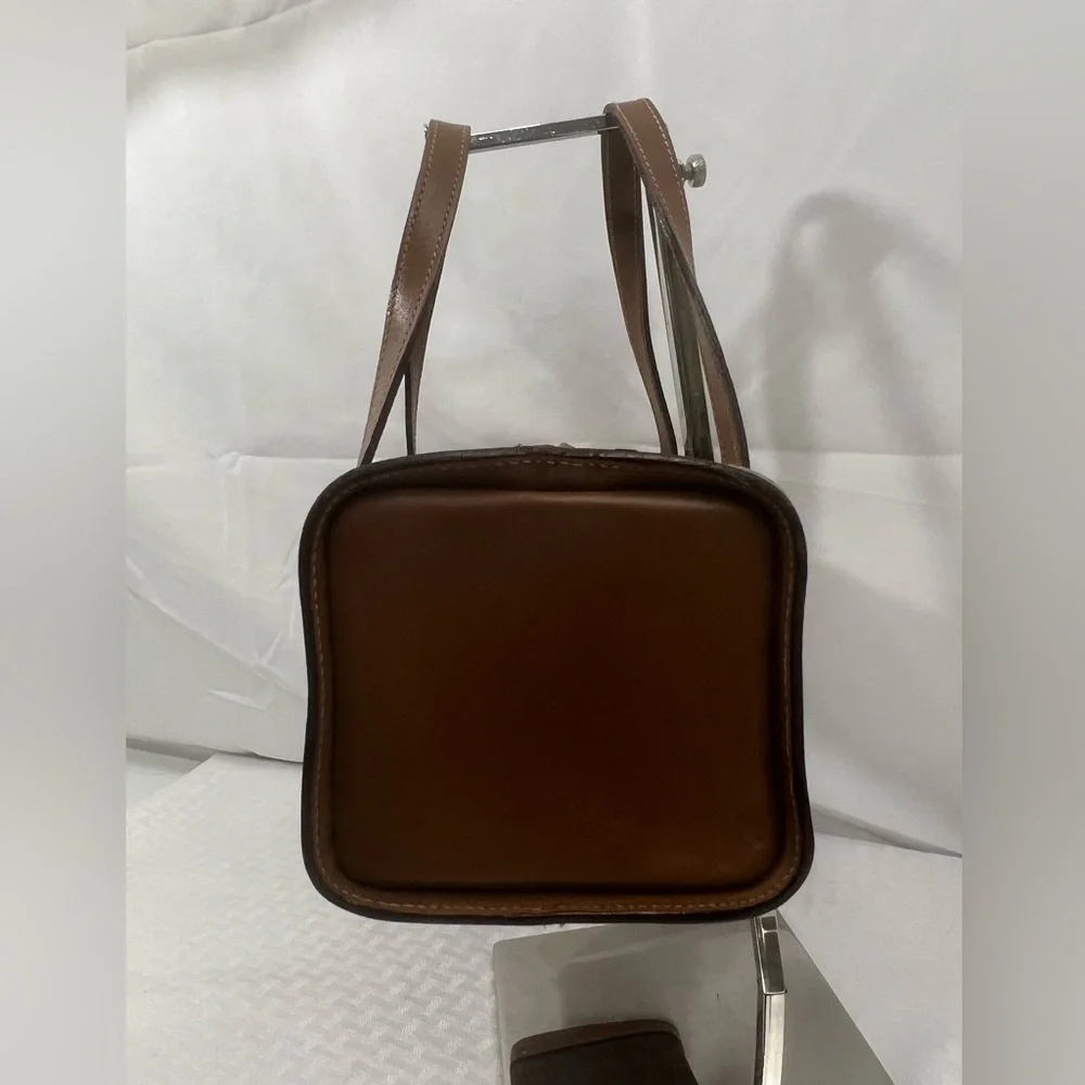 3016: Vintage Etro Brown Leather Barrel Satchel Shoulder Bag Italy - Picture 3 of 11